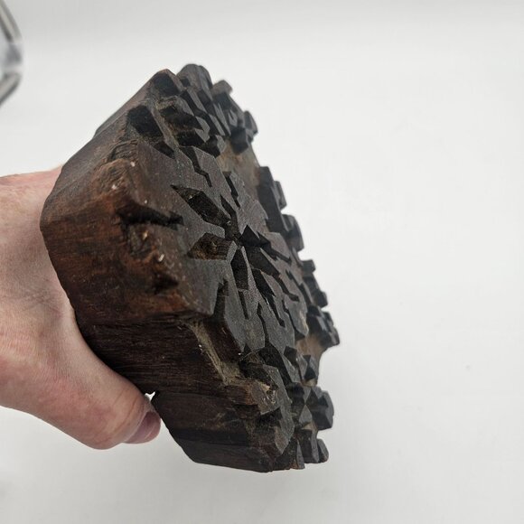 Antique Hand Carved Wood Abstract Pattern Textile Fabric Stamp Block - Picture 6 of 8